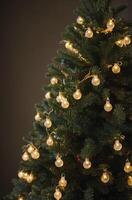Decorating Christmas Tree with String Lights with Round Bulbs photo