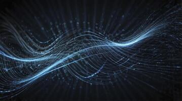 Abstract Light Trails Flowing with Blue Energy and Particles on Dark Background photo
