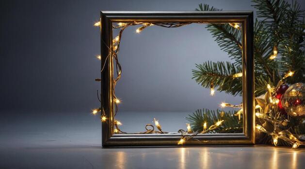 Christmas Frame with Lights and Tree Adding Festive Atmosphere photo