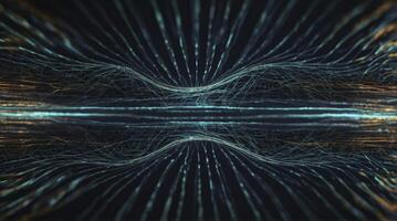 Abstract Wavy Light Streaks with Reflection on Dark Background photo