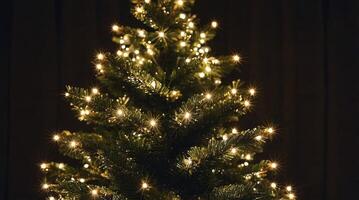 Decorating Christmas Tree with Fairy Lights for Festive Season Celebration photo