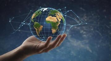 Holding Earth Globe Connected by Digital Network Hand Global Connection photo