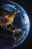 Earth View From Space Showing Night Lights Over the Americas photo