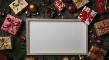 Christmas Gifts and Decorations with White Frame for Custom Message photo