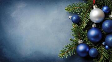 Christmas Ornament Arrangement on Blue Background Holiday Season Celebration photo
