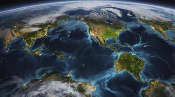 Earth From Space High Definition Showing Continents Clouds and City Lights photo