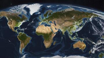 World Map Globe View with Flight Routes and Global Connectivity photo