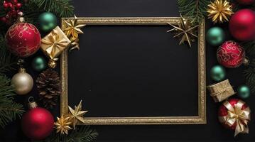 Christmas Frame with Ornaments and Gifts for Holiday Message photo