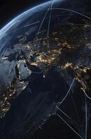 Earth From Space with Global Network Connection and City Lights photo