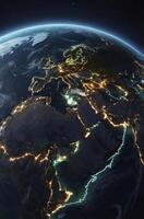 Earth at Night Showing City Lights Across Europe and Middle East photo
