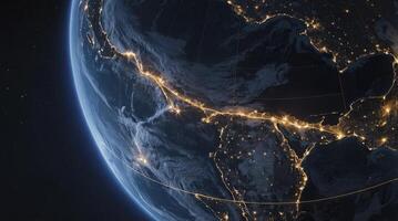 Earth From Space Showing City Lights and Connection Lines View photo