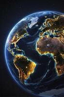 Earth From Space at Night Showing City Lights and Continents photo