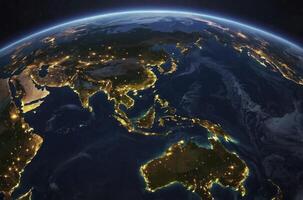 Earth From Space Showing Night Lights Over Asia and Australia photo