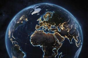 Earth at Night City Lights View From Space Globe Illustration photo