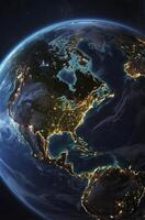 Earth View From Space Showing North America with City Lights photo
