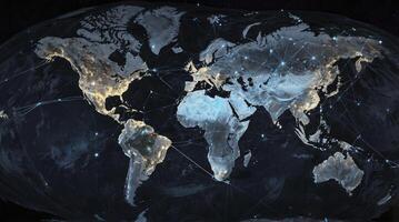 Global Network World Map Connecting Cities and Continents Illustration photo