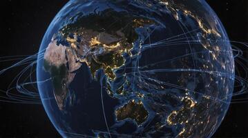 Global Network Connectivity Earth Image with Asia Africa and Australia photo