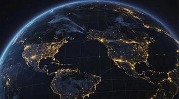 Earth at Night View From Space with City Lights and Atmosphere photo
