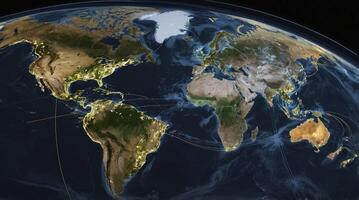 World Night View Showing City Lights and Connection Lines on Globe photo
