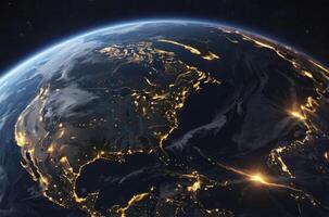 Earth at Night City Lights View From Space Satellite Perspective photo