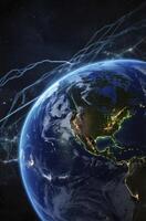 Earth View From Space with City Lights and Electric Energy photo