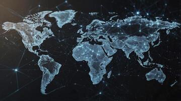 World Map with Digital Network Connecting Cities and Continents photo