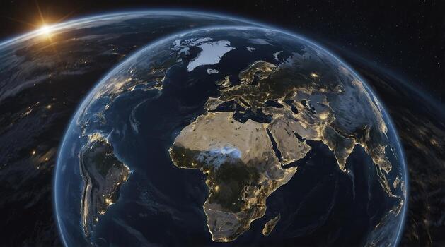 Planet Earth View From Space at Night with City Lights photo