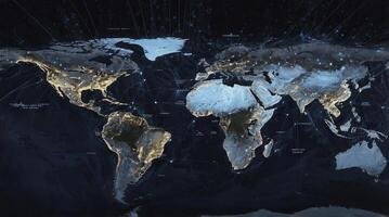 World Map Showing City Lights and Global Network Connections Illustration photo