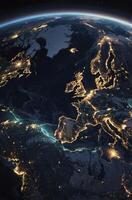 Europe From Space Showing City Lights and Power Line Connection photo
