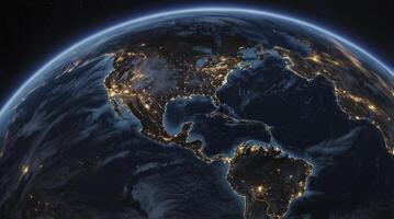 Planet Earth View From Space Showing City Lights at Night photo