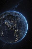 Viewing Earth Globe From Space with Illuminated City Lights and Connections photo