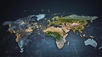 Global Connections World Map Depicting International Networks and Data Flow photo