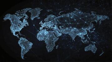 World Map Network Connecting Continents Global Technology Visualization photo