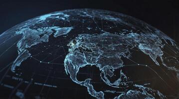 Global Network Connecting World Continents with Data Visualization Technology photo
