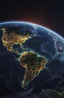 Earth From Space Showing Americas with City Lights During Nighttime photo