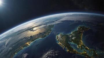 Viewing Earth From Space with City Lights and Cloud Cover photo