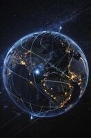 Global Network Connection on Earth with Digital Lines in Space photo