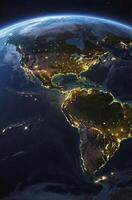 Earth at Night Space View Showing North and South America photo