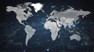 Global Network Connecting World Map Illustration Showing Worldwide Communication System photo