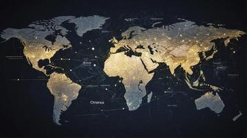 Global Network Map with Glowing Connections Displaying International Communication photo