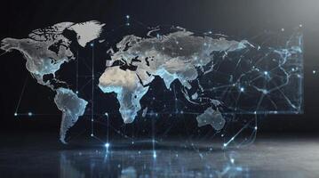 Global Network Connections Showing World Map with Digital Blue Connections photo