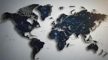 Global Network Connectivity World Map with Glowing Connections Illustration photo