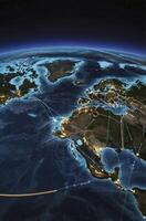 Viewing Earth From Space with City Lights and Communication Lines photo