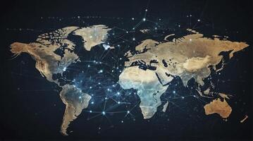 Global Network Map Showing International Connections and Data Transfer Concept photo