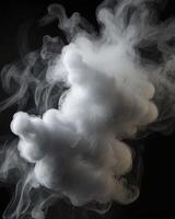 White Steam Cloud Against Black Background Rising and Curving Texture photo