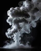 Dramatic Cloud of White Smoke Swirling on a Black Background Abstract photo