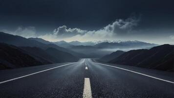 Driving on Mountain Road with Fog and Clouds for Transportation photo
