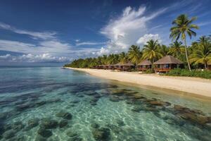 Tropical Beach with Crystal Clear Water and Island Resort Cabanas photo