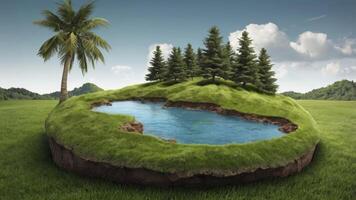 Island Paradise with Water and Trees in a Green Field photo