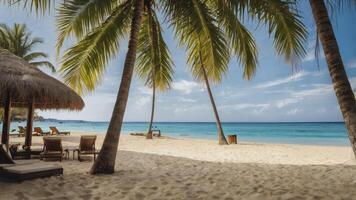 Tropical Beach Paradise with Palm Trees and Turquoise Water View photo